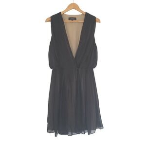 Robert Rodriguez Black 100% Silk Pleated V-Neck Cocktail Dress Size 8 R1101D25
